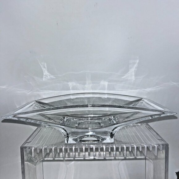 Nambe Crystal Planar Bowl 7"X13" Large Modernist Arched Centerpiece Elegant Vase - Picture 1 of 16